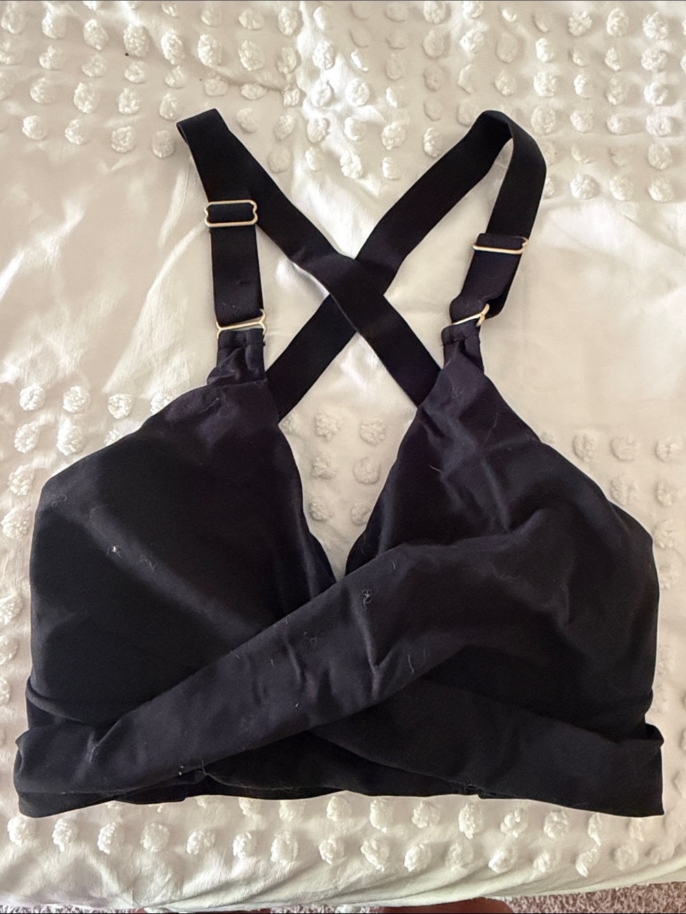 BuffBunny Black Crisscross Bralette with Gold Hardware